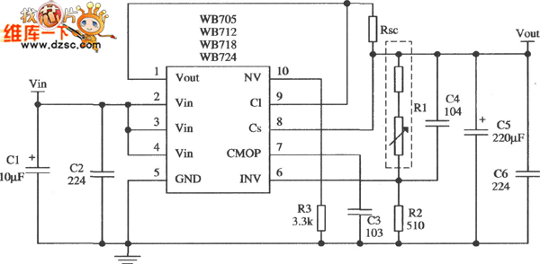 WB705构成的减流型保护电路的应用电路图