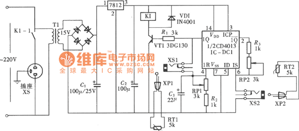 高低温双限控制器(CD4013)电路图