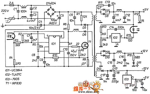 UC3844的60W开关电源电路图