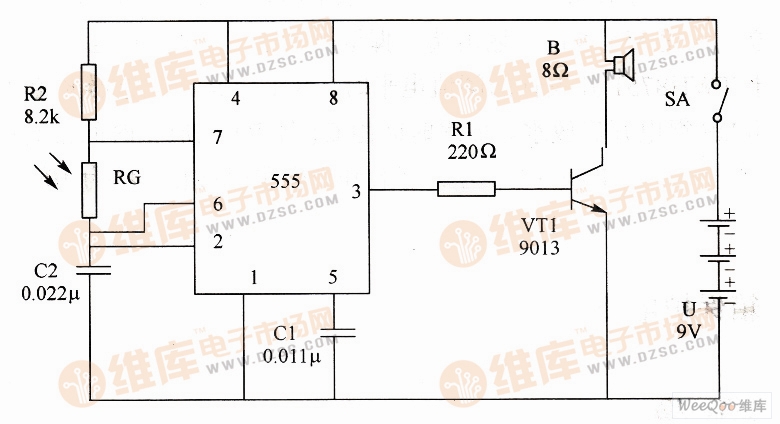 随光强变化的电子鸣叫电路图