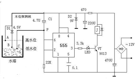 一款水位自动控制器电路图